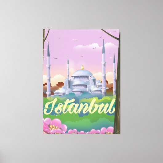 Reisposter van de blauwe moskee Istanbul Canvas Afdruk (Voorkant)