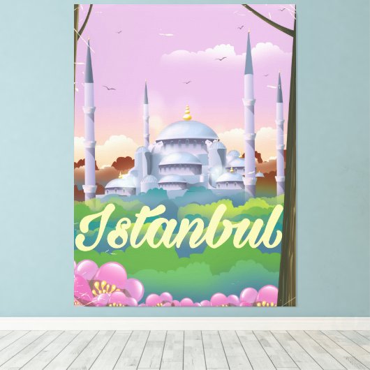 Reisposter van de blauwe moskee Istanbul Canvas Afdruk (Insitu (Houten vloer))