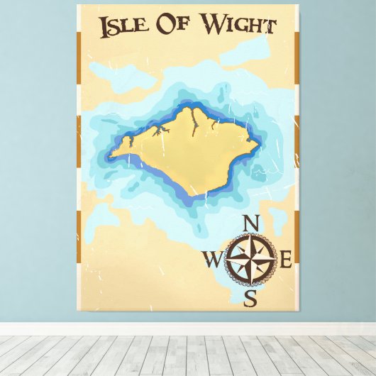 Reisposter van de Wight Treasure-kaart Canvas Afdruk (Insitu (Houten vloer))