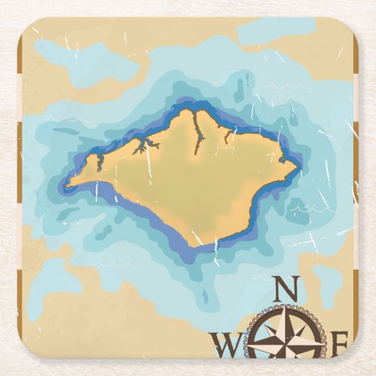 Reisposter van de Wight Treasure-kaart Kartonnen Onderzetters (Voorkant)