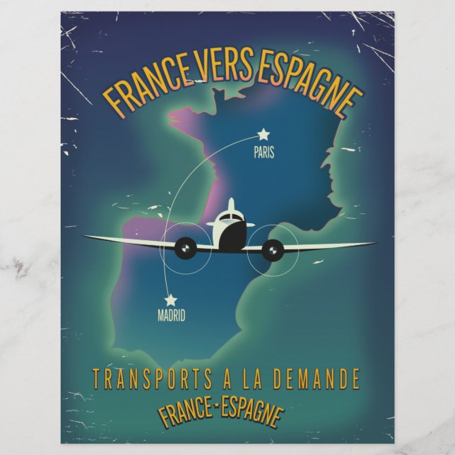 Reisposter van Frankrijk naar Spanje Briefhoofd (Voorkant)