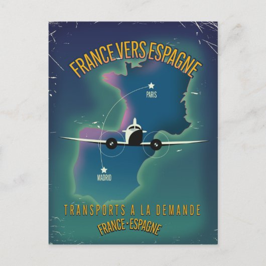 Reisposter van Frankrijk naar Spanje Briefkaart (Voorkant)