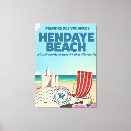 Reisposter van Hendaye Beach frankrijk Canvas Afdruk (Voorkant)