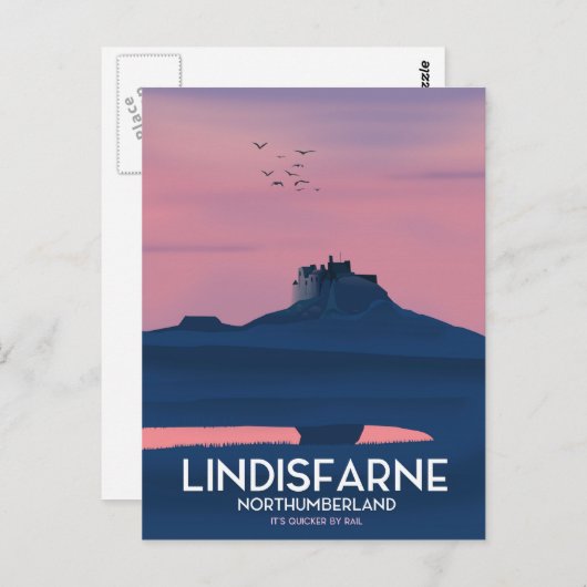 Reisposter van het Castle-kanaal Lindisfarne North Briefkaart (Voorkant / Achterkant)