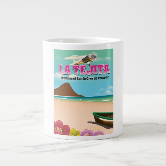 Reisposter van het strand La Tejita Tenerife Grote Koffiekop (Voorkant)