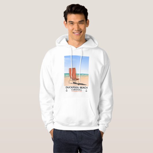 Reisposter van het strand van Duckpool Cornwall Hoodie (Voorkant volledig)