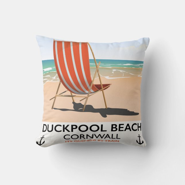 Reisposter van het strand van Duckpool Cornwall Kussen (Voorkant)