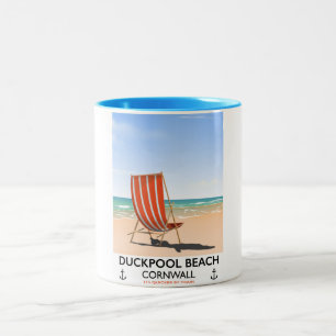 Reisposter van het strand van Duckpool Cornwall Tweekleurige Koffiemok