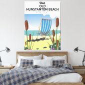Reisposter van het strand van Old Hunstanton Canvas Afdruk (Insitu (Slaapkamer))