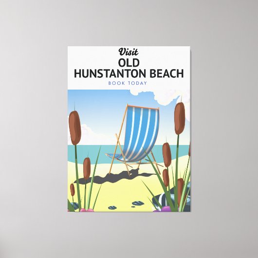 Reisposter van het strand van Old Hunstanton Canvas Afdruk (Voorkant)