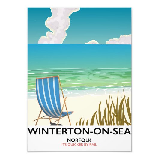 Reisposter van het strand van Winterton-on-Zee Nor Foto Afdruk (Voorkant)