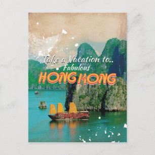 Reisposter van Hong Kong in vintage stijl Briefkaart