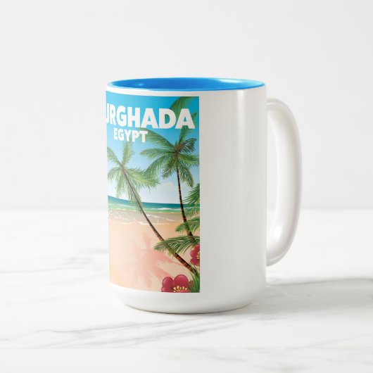 Reisposter van Hurghada Egypt Tweekleurige Koffiemok (Voorkant rechts)