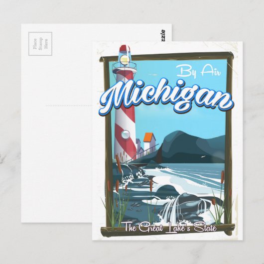 Reisposter van Michigan Lighthouse! Briefkaart (Voorkant / Achterkant)