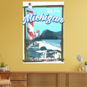 Reisposter van Michigan Lighthouse! Canvas Afdruk (Insitu (Woonkamer))