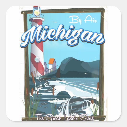 Reisposter van Michigan Lighthouse! Vierkante Sticker (Voorkant)