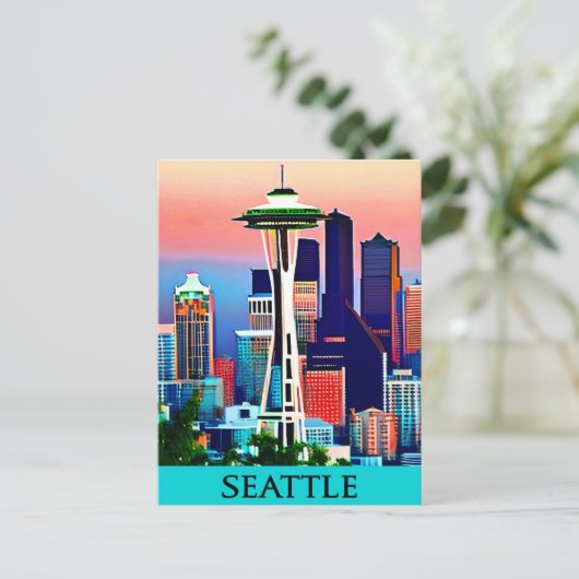 Reisposter van Seattle onder een Dawn Sky Briefkaart (Staand voorkant)