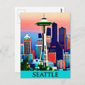 Reisposter van Seattle onder een Dawn Sky Briefkaart (Voorkant / Achterkant)