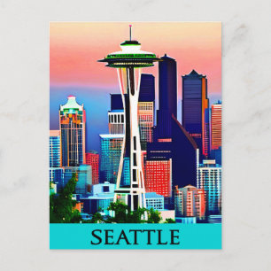 Reisposter van Seattle onder een Dawn Sky Briefkaart