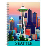Reisposter van Seattle onder een Dawn Sky Notitieboek (Voorkant)