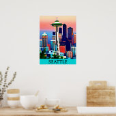 Reisposter van Seattle onder een Dawn Sky Print (Keuken)