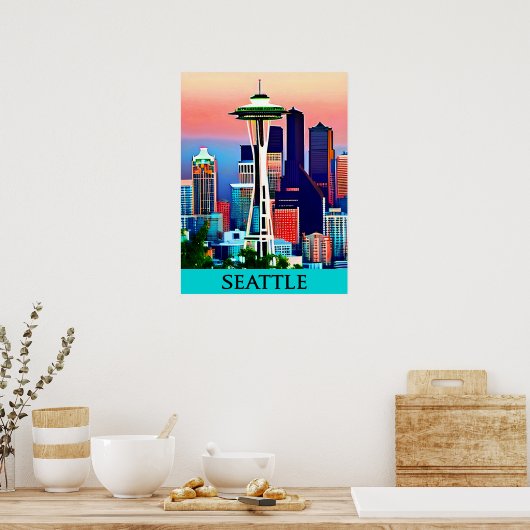 Reisposter van Seattle onder een Dawn Sky Print (Keuken)