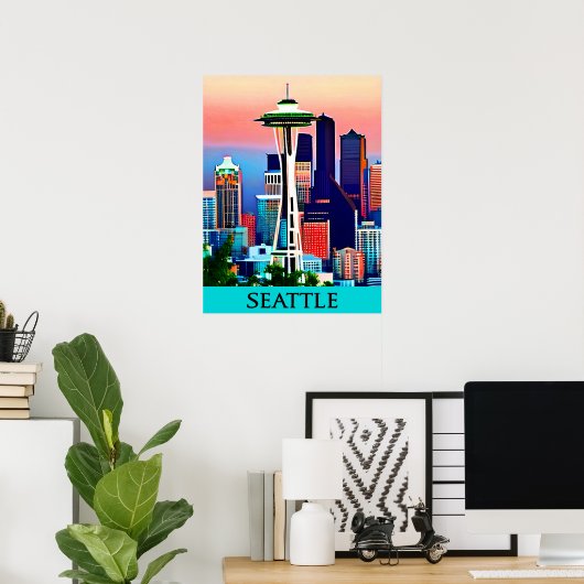 Reisposter van Seattle onder een Dawn Sky Print (Thuiskantoor)