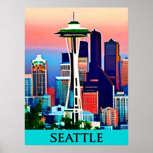 Reisposter van Seattle onder een Dawn Sky Print