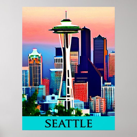 Reisposter van Seattle onder een Dawn Sky Print (Voorkant)
