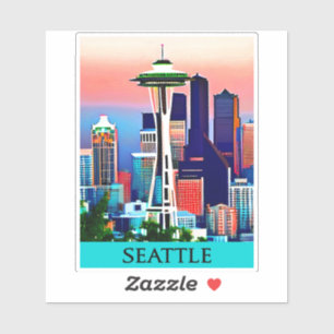 Reisposter van Seattle onder een Dawn Sky Sticker