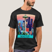 Reisposter van Seattle onder een Dawn Sky T-shirt (Voorkant)