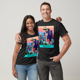 Reisposter van Seattle onder een Dawn Sky T-shirt