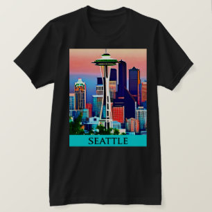 Reisposter van Seattle onder een Dawn Sky T-shirt
