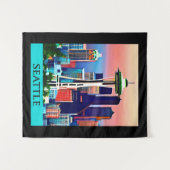 Reisposter van Seattle onder een Dawn Sky Wandkleed (Voorkant (horizontaal))