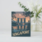 Reisposter van Singapore met Skyline Maan Briefkaart (Staand voorkant)