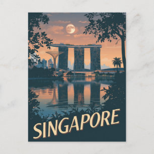 Reisposter van Singapore met Skyline Maan Briefkaart