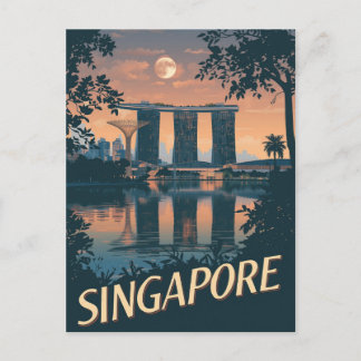 Reisposter van Singapore met Skyline Maan Briefkaart