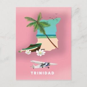 Reisposter van Trinidad met illustratieve kaart. Briefkaart