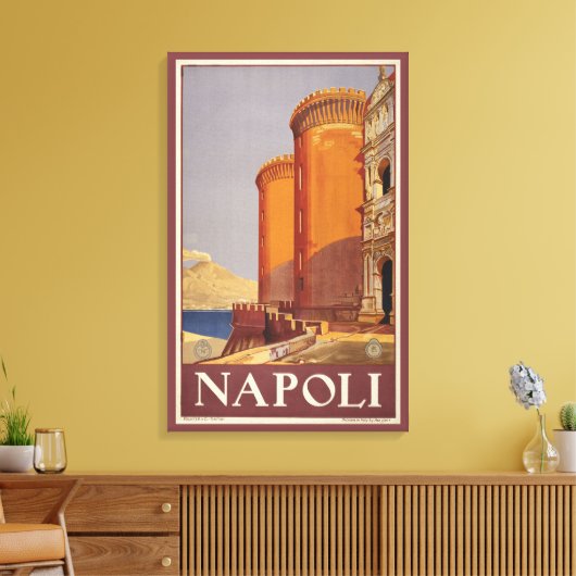 Reisposter van Vesuvius en de baai van Napels Canvas Afdruk (Insitu (Woonkamer))