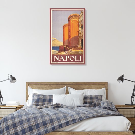 Reisposter van Vesuvius en de baai van Napels Canvas Afdruk (Insitu (Slaapkamer))