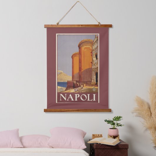 Reisposter van Vesuvius en de baai van Napels Hangend Wandkleed (Slaapkamer)