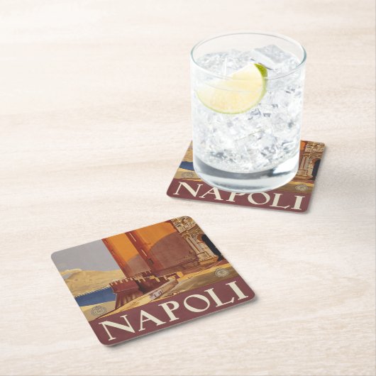 Reisposter van Vesuvius en de baai van Napels Kartonnen Onderzetters (Insitu)