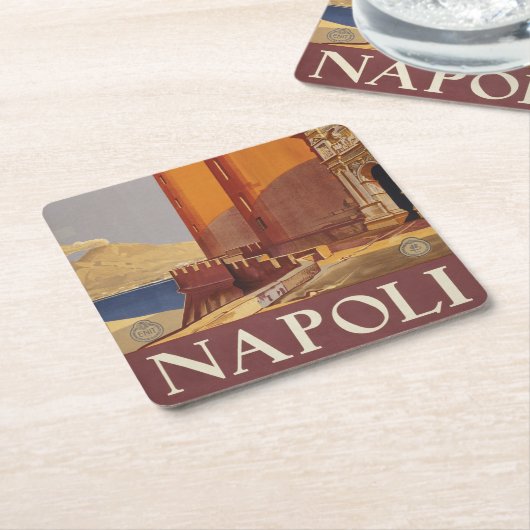 Reisposter van Vesuvius en de baai van Napels Kartonnen Onderzetters (Schuin)