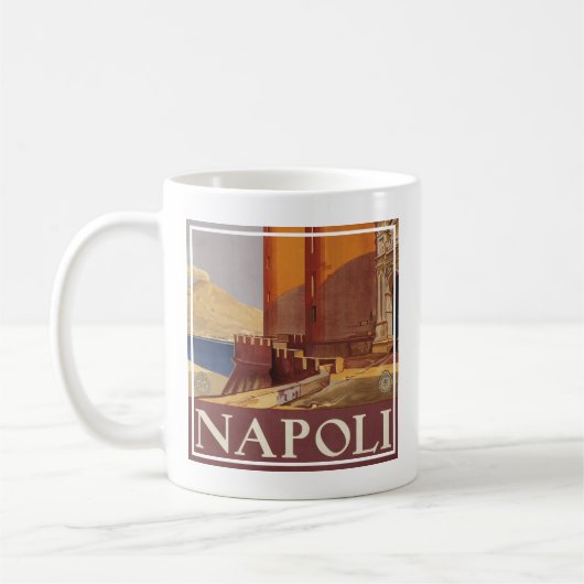 Reisposter van Vesuvius en de baai van Napels Koffiemok (Links)