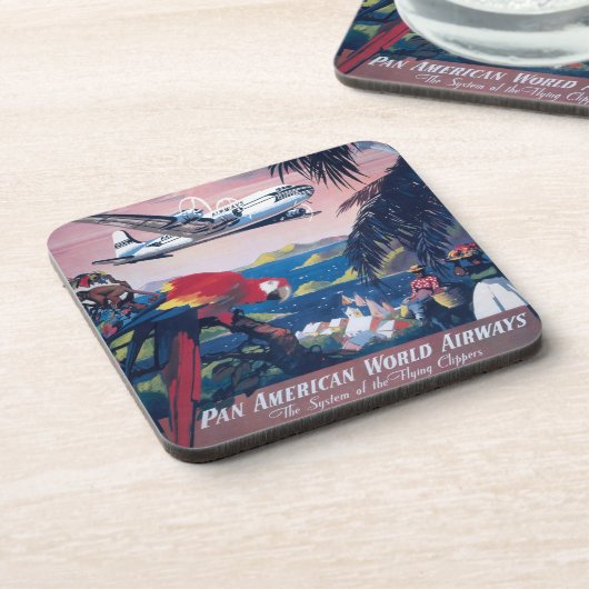 Reisposter van watervliegtuig vliegend over Caribi Bier Onderzetter (Linkerzijde)