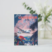 Reisposter van watervliegtuig vliegend over Caribi Briefkaart (Staand voorkant)
