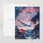 Reisposter van watervliegtuig vliegend over Caribi Briefkaart (Voorkant / Achterkant)
