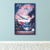 Reisposter van watervliegtuig vliegend over Caribi Canvas Afdruk (Insitu (Houten vloer))