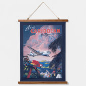 Reisposter van watervliegtuig vliegend over Caribi Hangend Wandkleed (Voorkant)
