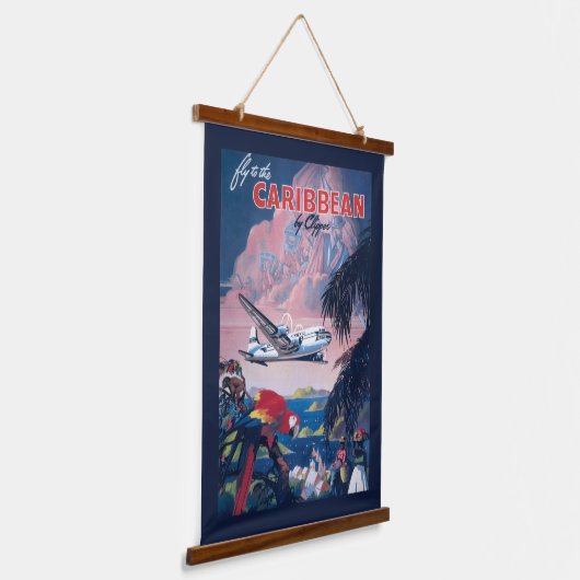Reisposter van watervliegtuig vliegend over Caribi Hangend Wandkleed (Gebogen)